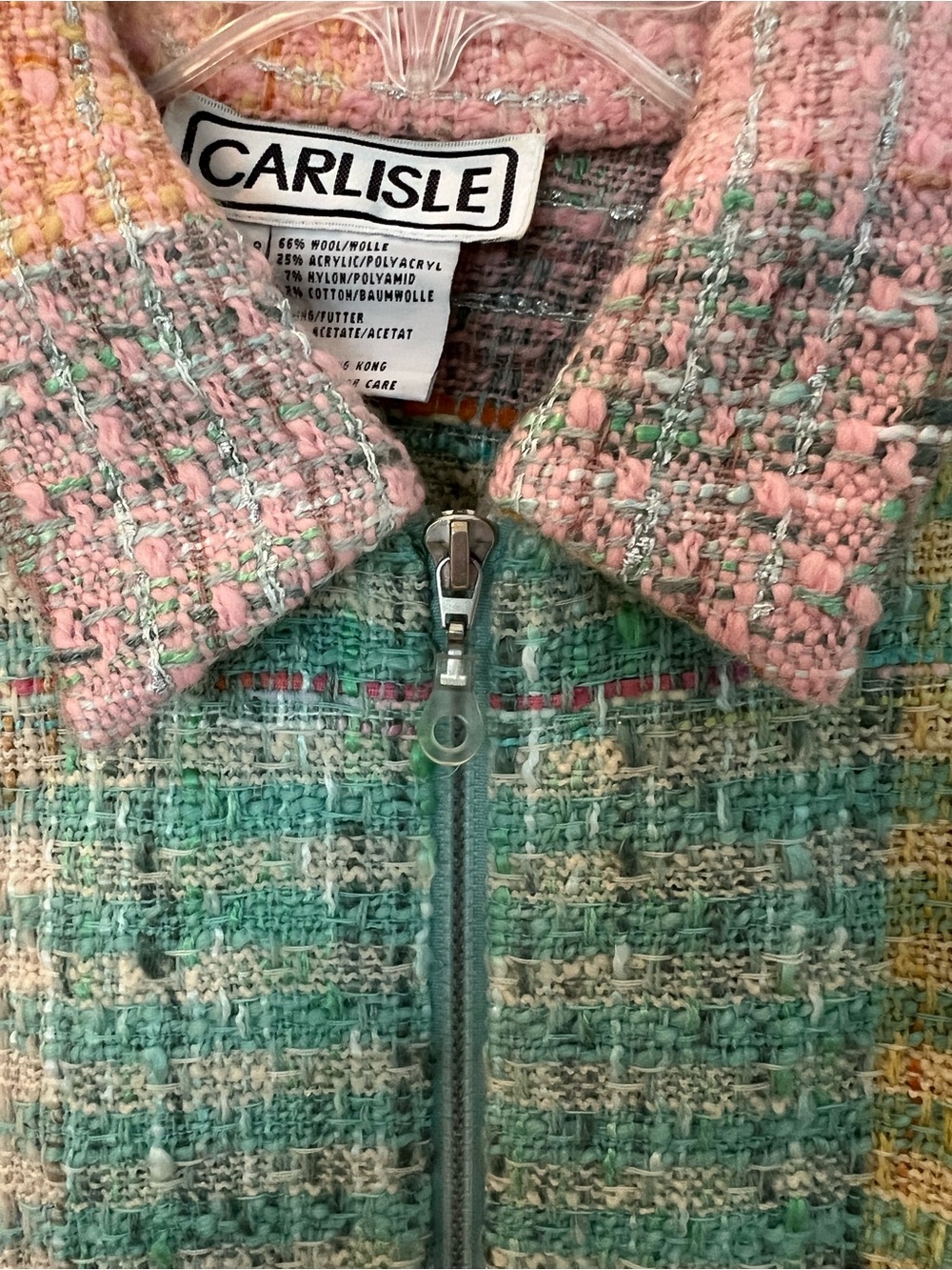 Carlisle Pastel Tweed Zip Jacket in Pink, Mint, Yellow and Blue - Picture 2 of 7